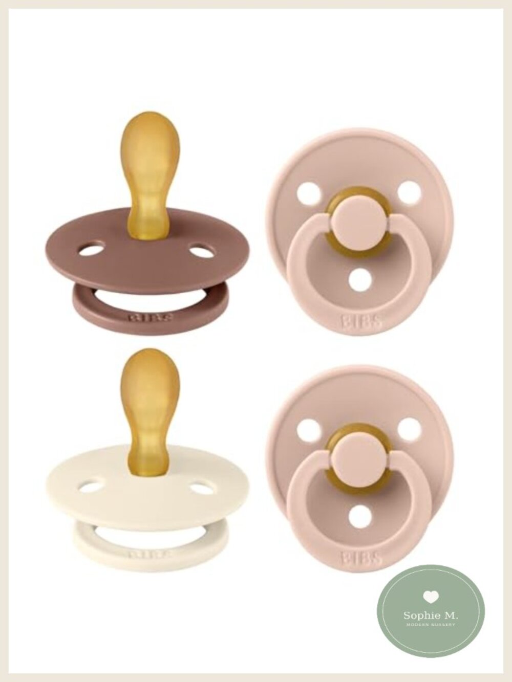Natural Rubber Baby Pacifiers Symmetrical Nipple BPA-Free Set of 4